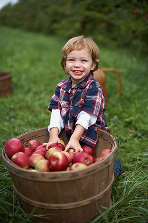 simsearch:649-08661114,k - Portrait of boy with bucket of apples Foto de stock - Royalty Free Premium, Número: 614-09209981
