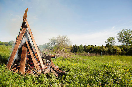 simsearch:6126-09103829,k - Burning wood fire in green field Stock Photo - Premium Royalty-Free, Code: 614-09210880