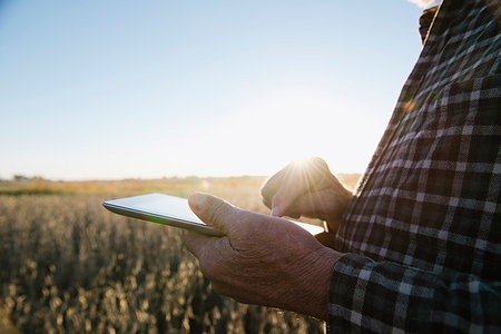 remote access computer one person outside white - Cropped shot of senior male farmer using digital tablet in soybean field, Plattsburg, Missouri, USA Stock Photo - Premium Royalty-Free, Code: 614-09211456