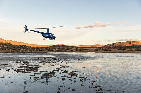 Helicopter flying above watering hole, Cape Town, Western Cape, South Africa Stock Photo - Premium Royalty-Free, Code: 614-09258585