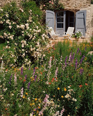 deckchair garden - Roses et autres fleurs dans le jardin Photographie de stock - Premium Libres de Droits, Code: 614-00398548