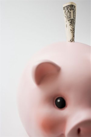 simsearch:614-01701683,k - Dollar stuffed in a piggy bank Stock Photo - Premium Royalty-Free, Code: 614-00843802