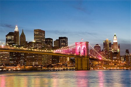 simsearch:614-02611760,k - Brooklyn bridge at night Foto de stock - Sin royalties Premium, Código: 614-02611767