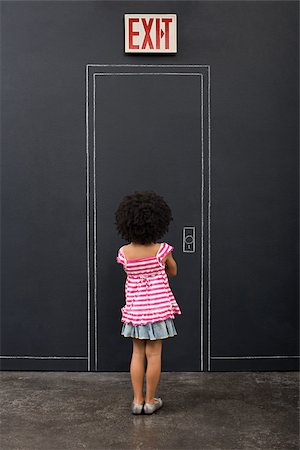 simsearch:614-02640713,k - Rear view of a girl and a door Stock Photo - Premium Royalty-Free, Code: 614-02640713