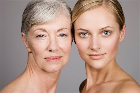 face woman senior - Faces of young and senior women Stock Photo - Premium Royalty-Free, Code: 614-02680383