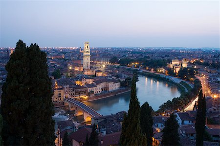 Aerial view of verona old town and river adige Stock Photo - Premium Royalty-Free, Code: 614-02740232