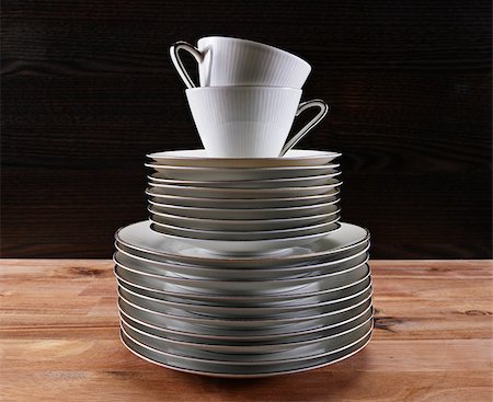 plate for wood - Stacked tea cups and plates Stock Photo - Premium Royalty-Free, Code: 614-02740465