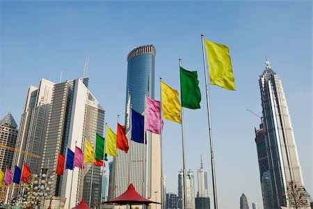 simsearch:614-02763363,k - Skyscrapers and flags in pudong Stock Photo - Premium Royalty-Free, Code: 614-02763389
