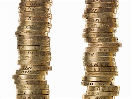 Stacks of one pound coins Stock Photo - Premium Royalty-Free, Code: 614-02934785