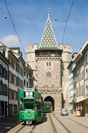 A tram in spalentor in switzerland Foto de stock - Sin royalties Premium, Código: 614-02984597