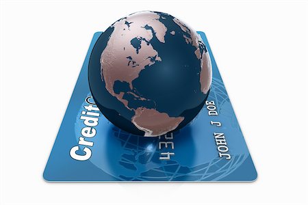 e-commerce - Globe on a credit card Foto de stock - Sin royalties Premium, Código: 614-02985515