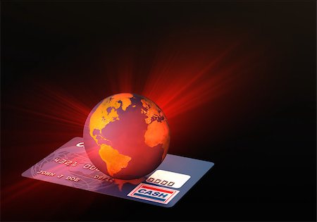 digital money - Light coming from globe on credit card Stock Photo - Premium Royalty-Free, Code: 614-02985517