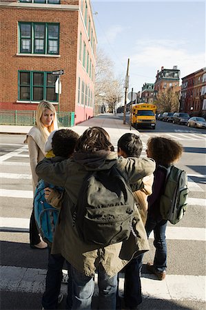 simsearch:614-03393653,k - Teacher and children by pedestrian crossing Stock Photo - Premium Royalty-Free, Code: 614-03393667
