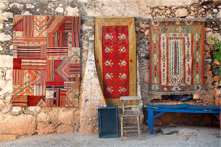 Turkish rugs on wall in simena Stock Photo - Premium Royalty-Free, Code: 614-03455578