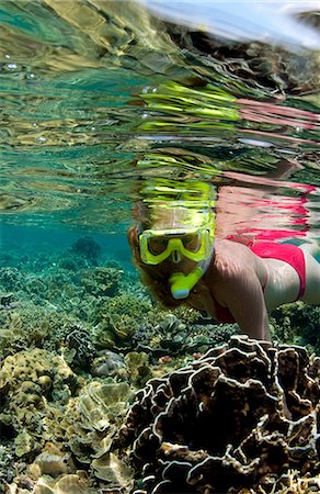 floating (object on water) - Snorkeler on coral reef. Stock Photo - Premium Royalty-Free, Code: 614-03551511