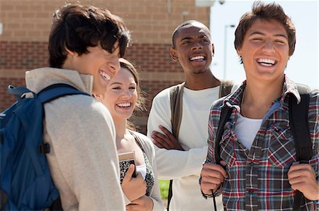 pictures of african american high school students - High school students outside school building Stock Photo - Premium Royalty-Free, Code: 614-03551920