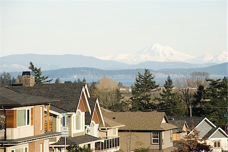 Suburban street and view of mountains, Victoria, British Columbia Foto de stock - Sin royalties Premium, Código: 614-03902747