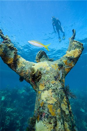 peces pargo - Snorkeler and underwater statue Foto de stock - Sin royalties Premium, Código: 614-03903817