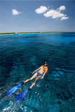 Snorkeler in Caribbean sea Foto de stock - Sin royalties Premium, Código: 614-03903838