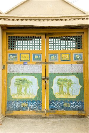 simsearch:610-02373572,k - China, Xinjiang, Turpan, traditional Uyghur dwelling, painted doors Stock Photo - Premium Royalty-Free, Code: 610-02373594