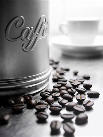 A coffee jar and coffee beans, close-up, Sweden. Stock Photo - Premium Royalty-Free, Code: 6102-03826756
