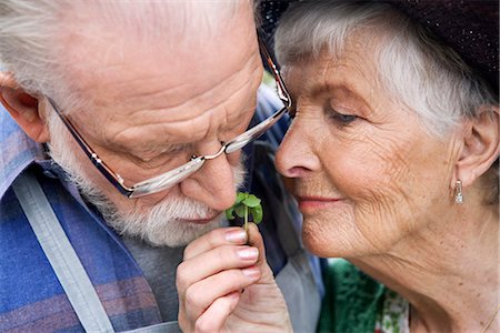 smelling old people - An elderly scandinavian couple with basil, Sweden. Stock Photo - Premium Royalty-Free, Code: 6102-03827011