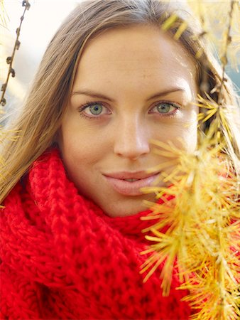 red scarf woman - Portrait of a Scandinavian woman an autumn day, Sweden. Stock Photo - Premium Royalty-Free, Code: 6102-03827487