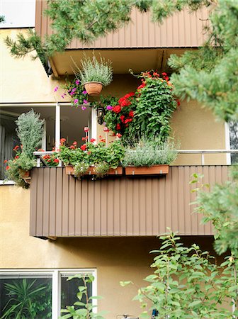 A balcony with flowers, Sweden. Stock Photo - Premium Royalty-Free, Code: 6102-03827429