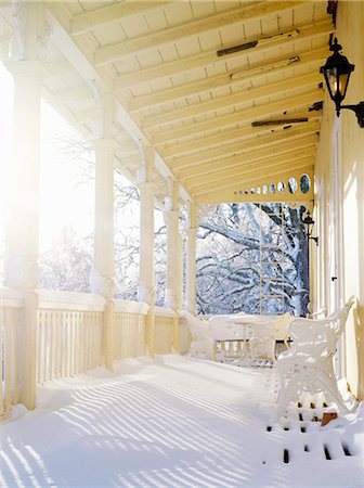 A veranda on a manor house in the winter, Sweden. Stock Photo - Premium Royalty-Free, Code: 6102-03827967