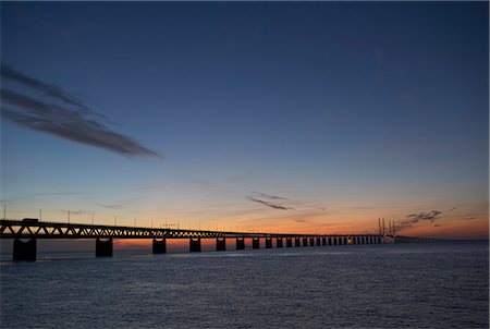 denmark bridge - Oresund bridge by night, Skane, Sweden. Stock Photo - Premium Royalty-Free, Code: 6102-03828939