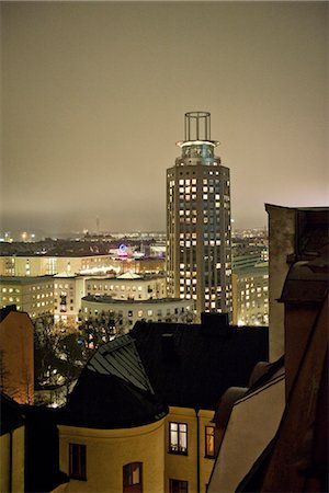 stockholm night cityscape - View over a city at night, Stockholm, Sweden. Stock Photo - Premium Royalty-Free, Code: 6102-03905030