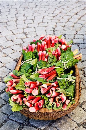 Bunches of rhubarb in basket Stock Photo - Premium Royalty-Free, Code: 6102-03905826