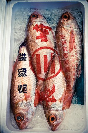 A fish market, close-up, Japan. Fotografie stock - Premium Royalty-Free, Codice: 6102-06470436