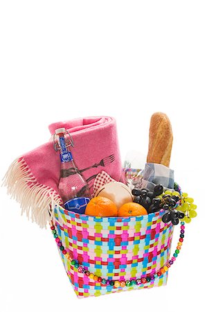 picnic food nobody - Picnic basket on white background Stock Photo - Premium Royalty-Free, Code: 6102-06471194