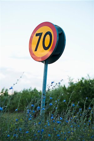 simsearch:6102-03905124,k - Road sign with speed limit Stock Photo - Premium Royalty-Free, Code: 6102-06777426