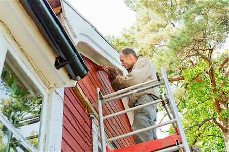 diy renovations - Man on ladder painting house Photographie de stock - Premium Libres de Droits, Code: 6102-06965430