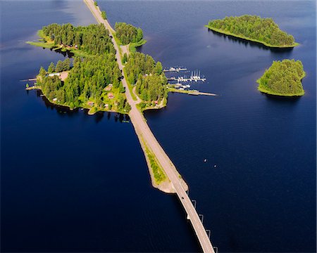 road aerial view - Aerial view of island bridge on lake Siljan, Dalarna, Sweden Stock Photo - Premium Royalty-Free, Code: 6102-07789516