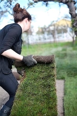 Woman putting new lawn Stock Photo - Premium Royalty-Free, Code: 6102-07789743