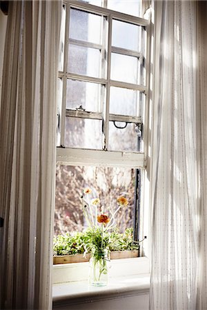 Window with poppies in vase Photographie de stock - Premium Libres de Droits, Code: 6102-07844119