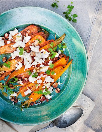 simsearch:6102-08882308,k - Roasted carrot with feta cheese on plate Stock Photo - Premium Royalty-Free, Code: 6102-08062889