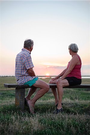 photos of old men on bench - Senior couple looking at sunset Stock Photo - Premium Royalty-Free, Code: 6102-08000544