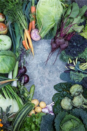 fresh fruits and vegetables pictures - Various vegetables against concrete background Stock Photo - Premium Royalty-Free, Code: 6102-08000568