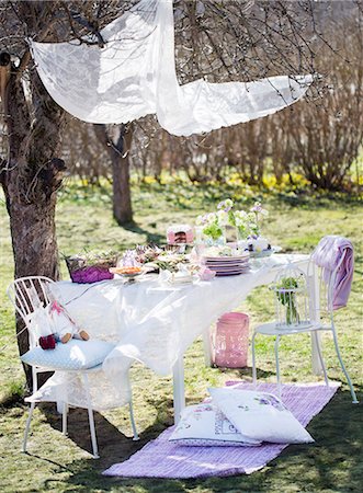 festival table setting - Table set in garden Foto de stock - Sin royalties Premium, Código: 6102-08000852