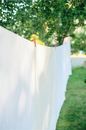 dry the bed sheets - Laundry hanging in garden Photographie de stock - Premium Libres de Droits, Code: 6102-08120296