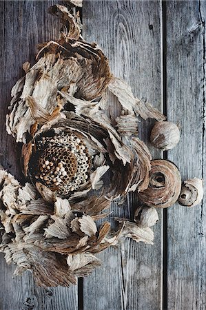 Dried decorations on wooden background Photographie de stock - Premium Libres de Droits, Code: 6102-08120335