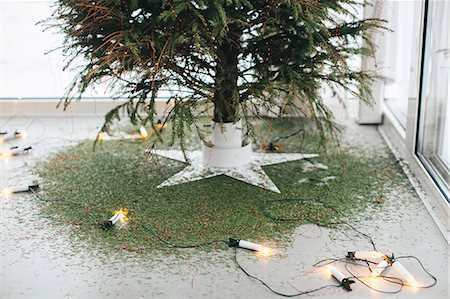 simsearch:6102-08001277,k - Christmas lights under Christmas tree Stock Photo - Premium Royalty-Free, Code: 6102-08120512