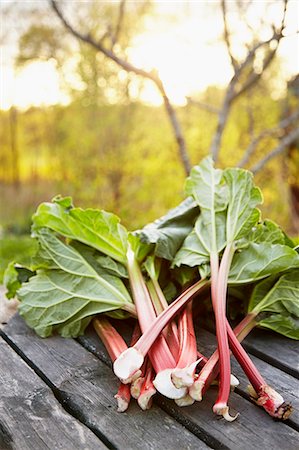 simsearch:6102-08062894,k - Rhubarb on wooden table Foto de stock - Sin royalties Premium, Código: 6102-08271426