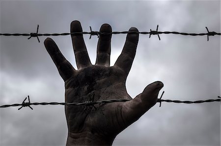 prison photograph - Hands on barb wire Stock Photo - Premium Royalty-Free, Code: 6102-08520799