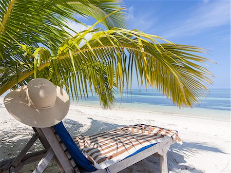 palm leaf - Deckchair under palm tree Foto de stock - Sin royalties Premium, Código: 6102-08760358