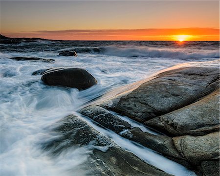 Rocky coast at sunset, Vastkusten, Halland, Sweden Stock Photo - Premium Royalty-Free, Code: 6102-08761285